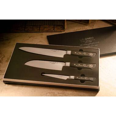 Melissa White and Gold Knife Set with Block Self Sharpening B0B4216DL1
