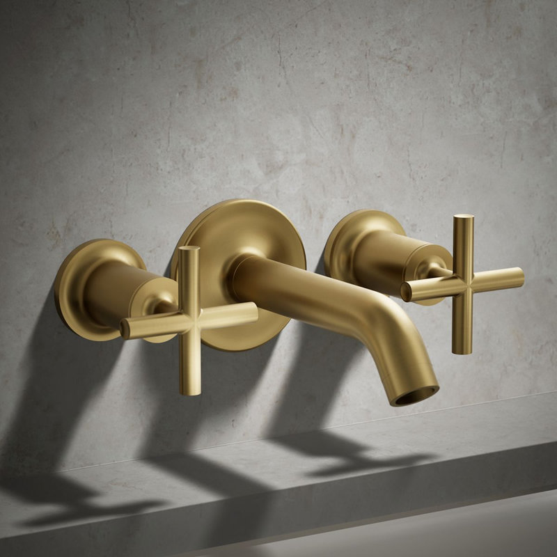 Purist® Deck- or Wall-Mount High-Flow Bath Valve Trim with Cross Handle, Vibrant Brushed Moderne Brass