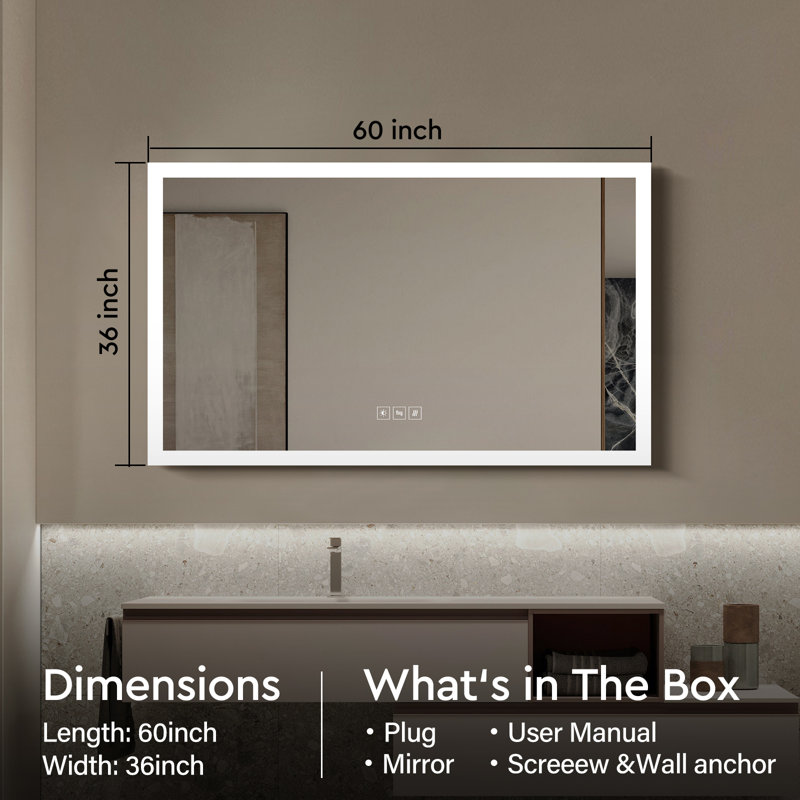 Miroir mural Condy, 36 po x 60 po, Rectangle