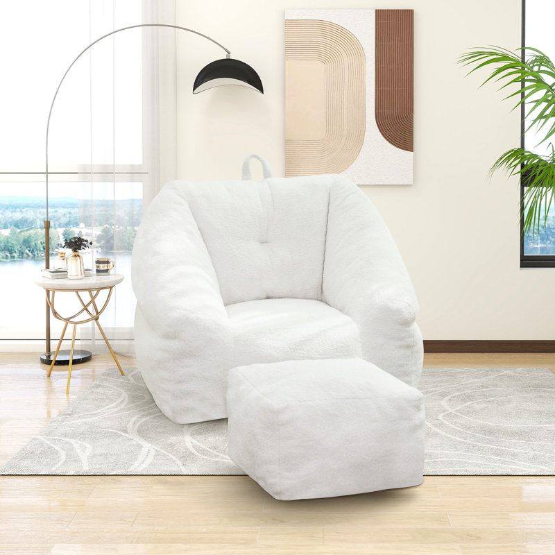Big Beanbag Chair with Ottoman, Adult Bean Bag Chair with Filler for Living Room, Comfy Beanbag Chair for Adults with Filling