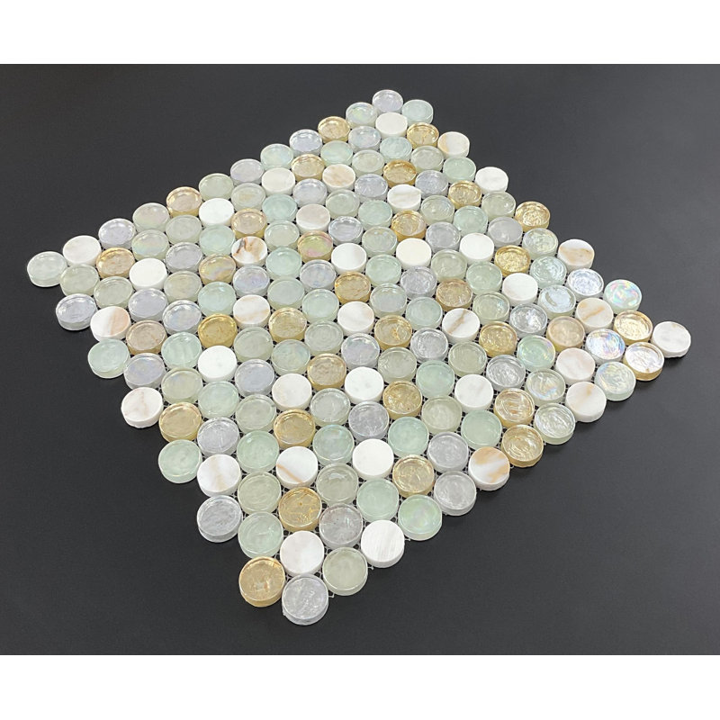 1" Round Glass and Marble Mosaic Tiles