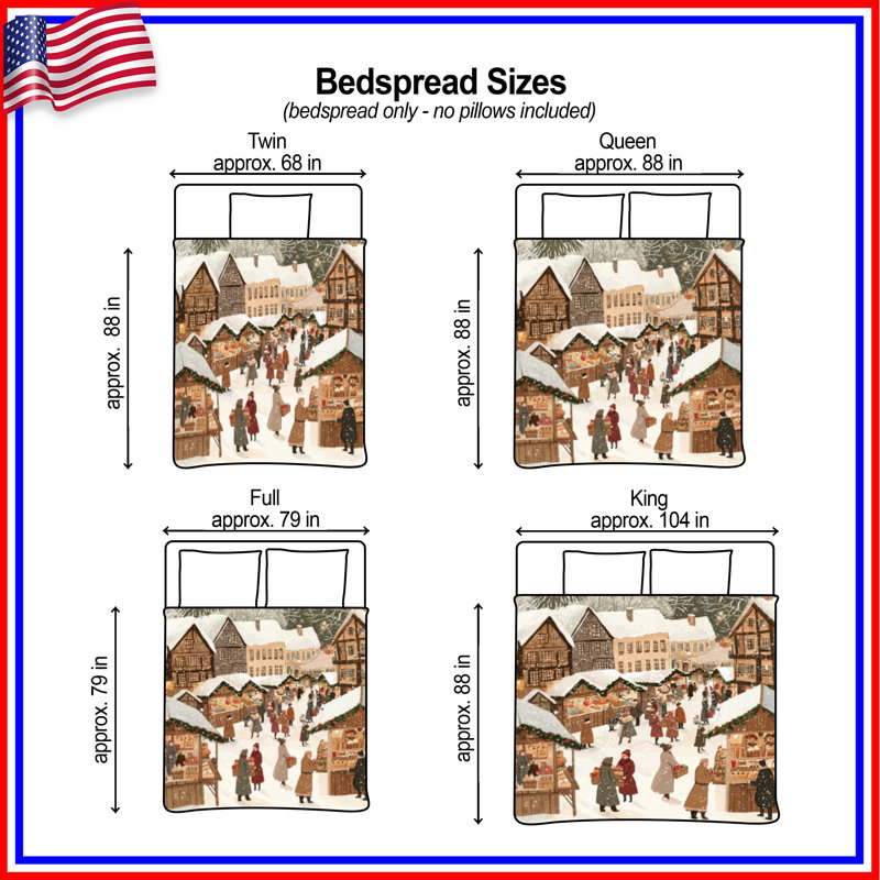 Winter Market Scene Bedding Christmas Bedspread Holiday, Lit simple