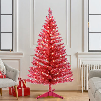 Pre-Lit Red Slim Artificial Christmas Tree