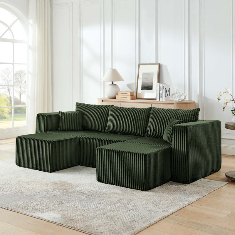 Canapé modulaire compact compact avec un design peu encombrant et un confort sans assemblage, Velours côtelé - vert