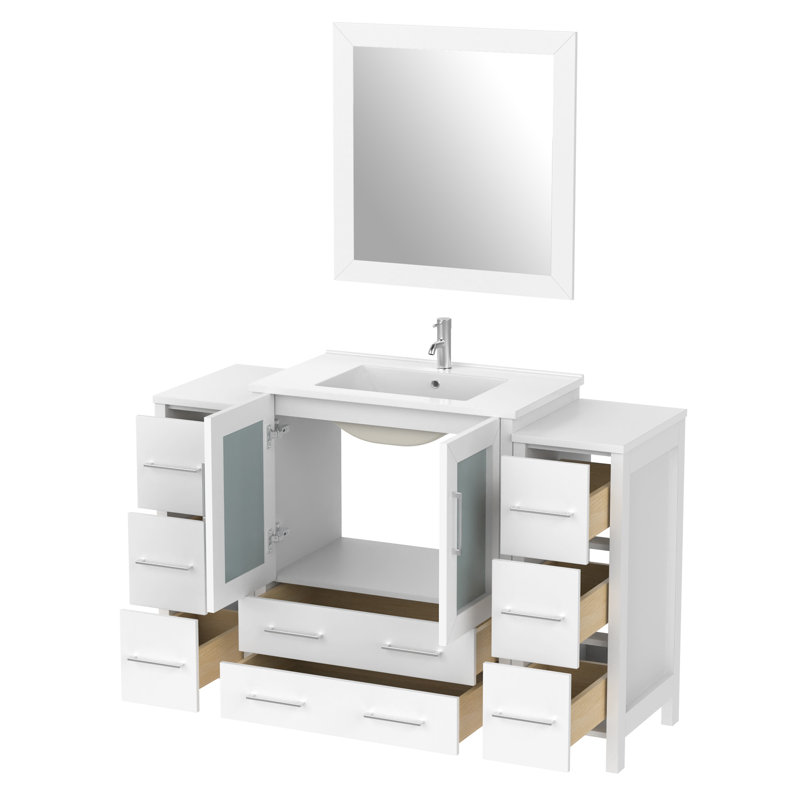  Ensemble de meuble-lavabo simple 54 "avec miroir, Blanc