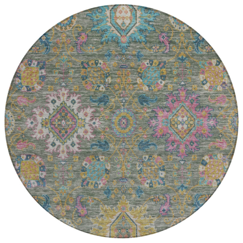Machine Washable Indoor/Outdoor Jacinto ACN2151 Medallions Rug, Round 8'