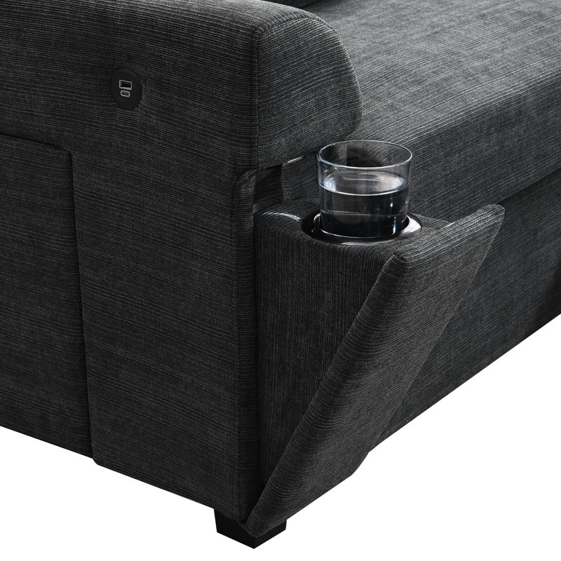 Canapé modulaire en U 6 places, canapé en chenille, avec rangement, compartiments pour accoudoirs et porte-gobelets, Noir