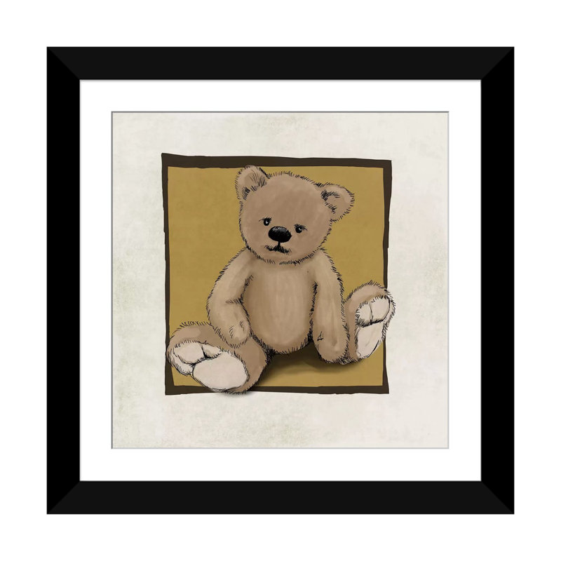 « teddy bear », impression sur toile, H 3 po x l 24 po x P 24 po, Papier beaux-arts encadré noir, Blanc