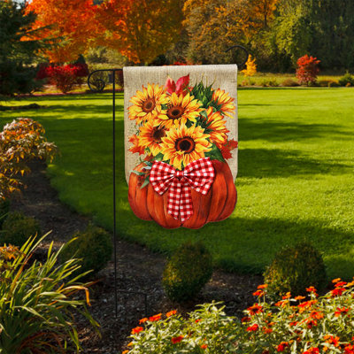 Sunflower Filled Pumpkin Burlap Garden Flag