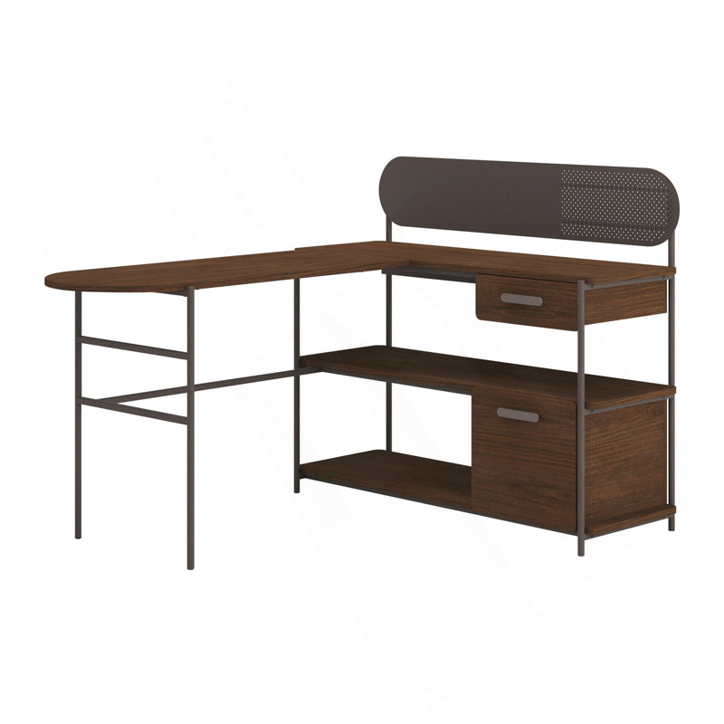 Bureau en L, finition brune