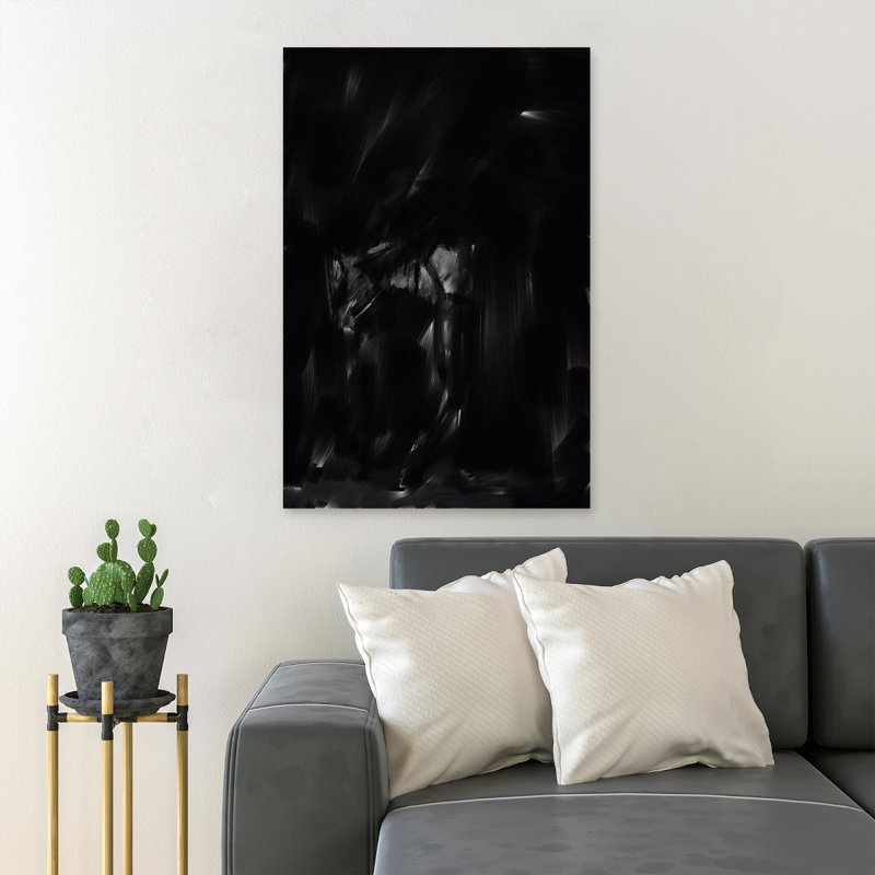 Cheval noir sur fond noir - 1 pièce, reproduction d'art graphique sur toile tendue, H 20 po x l 16 po