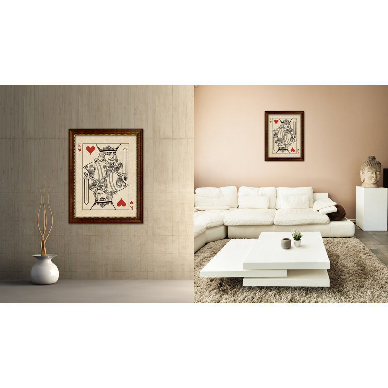 «King Heart Poker», reproduction de cartes rétro sur toile brune encadrée sur mesure