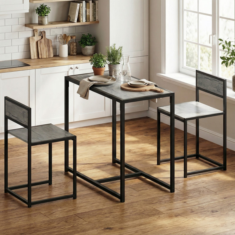 Helotes 2 - Person Dining Set, Charcoal Grey Wood-Effect, Charcoal Grey Wood-Effect