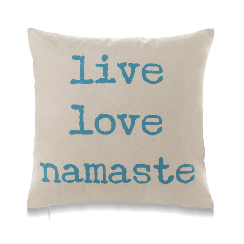 Yoga Theme Cotton Throw Pillow, Feathers, 18" H x 18" W x 3" D