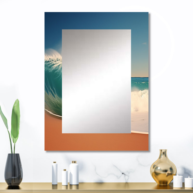 Turquoise Power Of Ocean Wave II - Coastal Unique Wall Mirror, Turquoise Mirror, Printed Metal Art, 32" x 24"