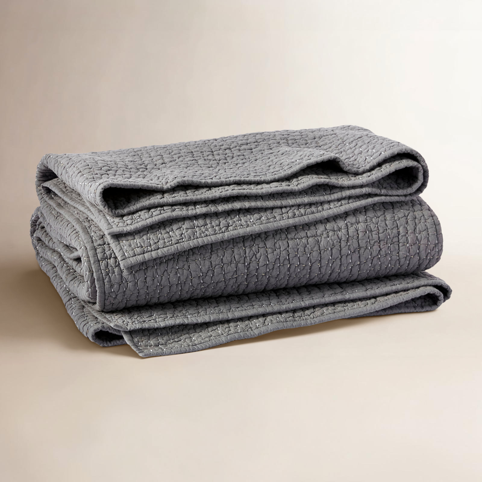 Pebbled Organic Percale Quilt, Twin Quilt, Slate