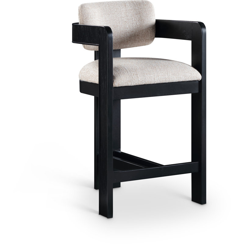 Tabouret rembourré Sacha Howley, Noir, Texture de lin, Beige