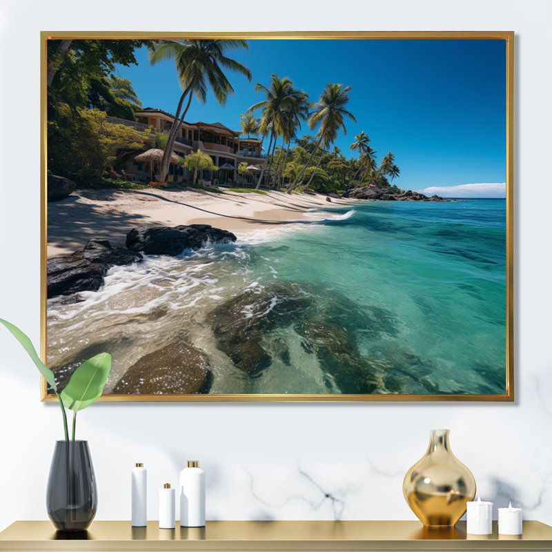 Dominicain Playa Paradise - reproduction sur toile, H 24 po x l 32 po x P 1 po, Cadre flottant doré