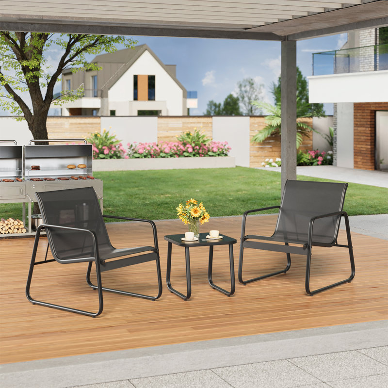 Ensemble de conversation de terrasse en osier pour 2 personnes - Chaises ergonomiques et table basse en verre, résistantes aux intempéries