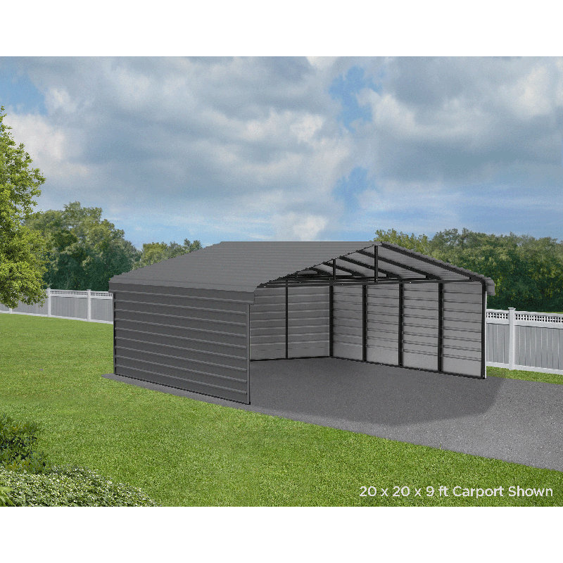 Steel Carport With 3 Wall Kits, 20X29X09, Gray