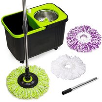 Spin Mop Bucket System, 360 Spin Mop & Bucket Floor Cleaning Stainless Steel Mop Bucket with 3 Microfiber Replacement Head Refills