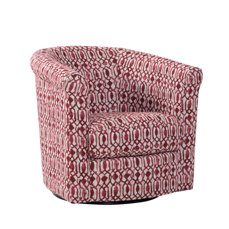 Pinehill Marvel 360 Swivel Barrel Chair, Chester Poppy Red and Tan