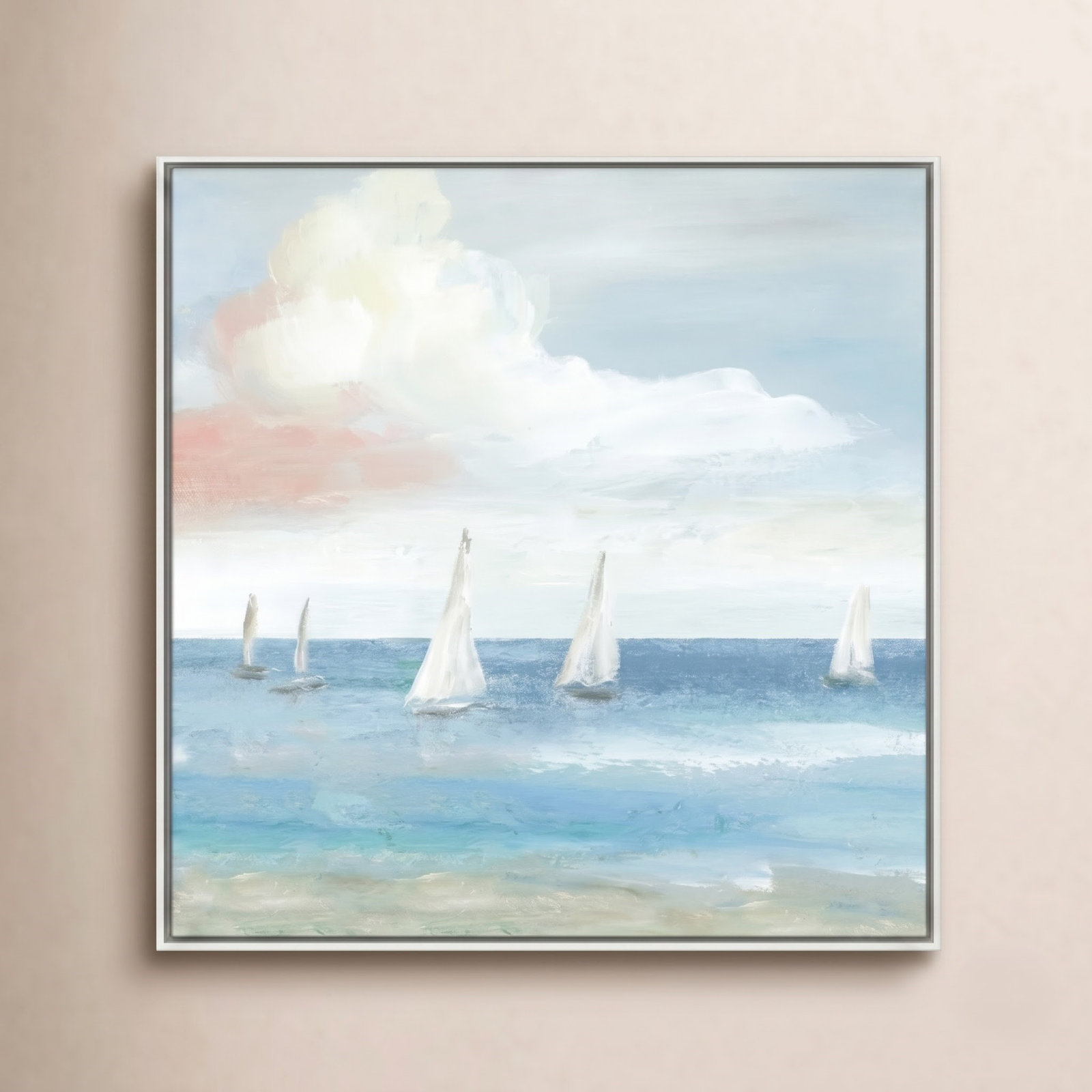 Ibis "Beach Sail Bliss" Print by Nan, 37.5" H x 37.5" W x 2" D, White