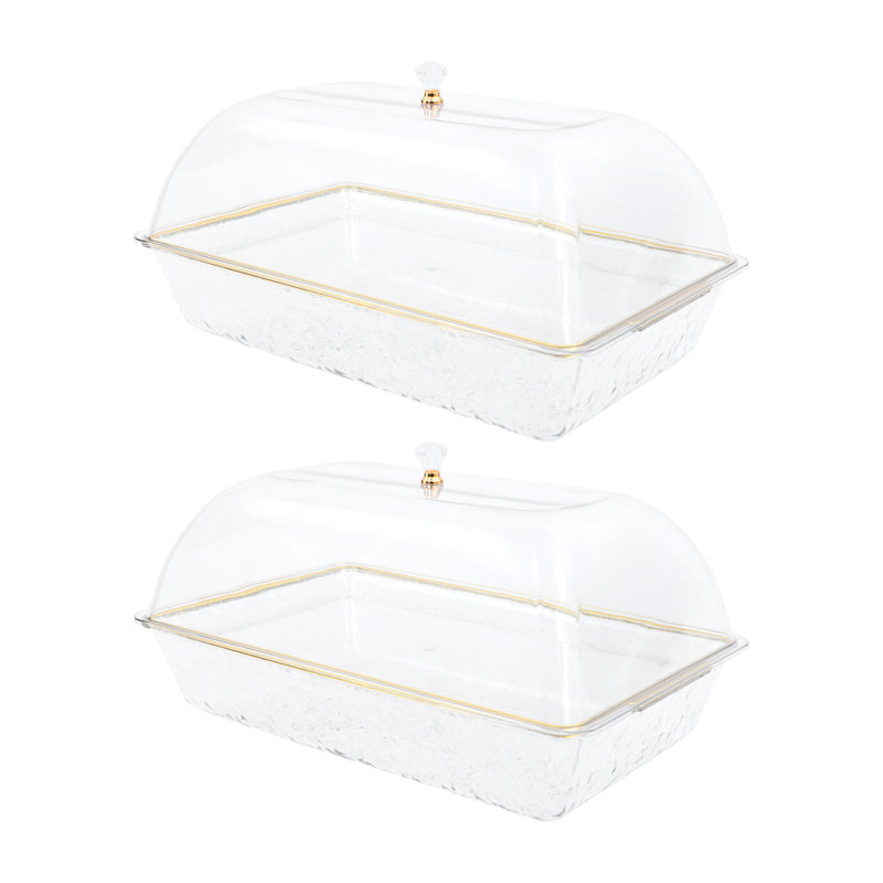 Lot de 2 plateaux de service réfrigérants avec couvercles, bac à glaçons rectangulaire pour fruits de mer, fruits et légumes, ensemble de plats de service transparents pour réceptions