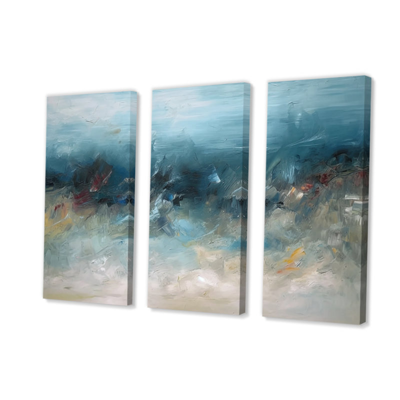 3 pièces l'horizon lointain dans des tons de bleu rétro II, H 40 po x l 60 po x P 1 po
