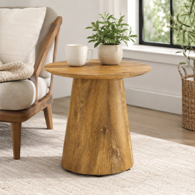 Table basse ronde à piédestal 19,6 po avec finition grain de bois