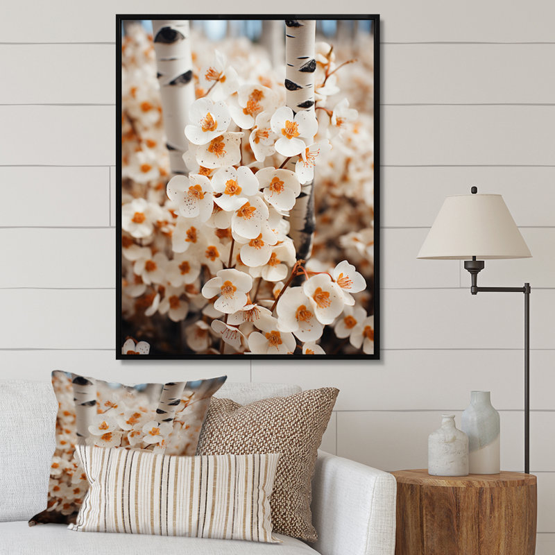 «White Flowers Tree In Aspen Colorado», reproduction sur toile, 44" H x 34" W, Silver Picture Framed