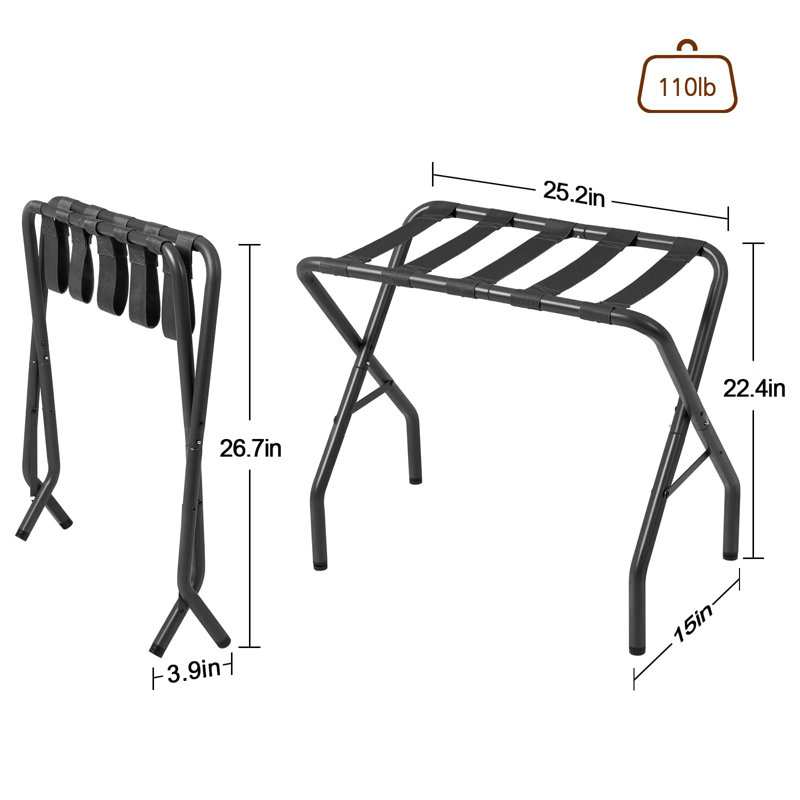 Porte-bagages, ensemble de 2 valises pliables, porte-bagages en métal, peut supporter jusqu'à 110 lb, facile à assembler, noir