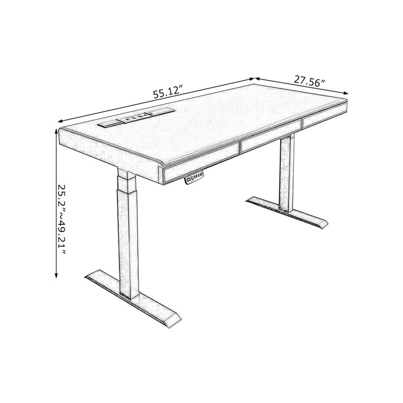 Bureau rectangulaire en bois massif noir avec 2 tiroirs