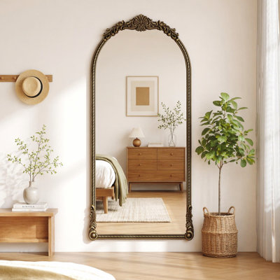 73.3"Arch Oval Vintage Relief Mirror Wall Hanging Elegant Decorative Mirror
