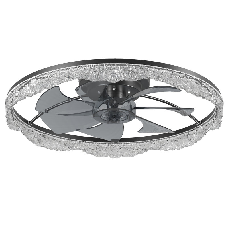 Ventilateur de plafond moderne en cristal noir avec lumière et télécommande, température de couleur réglable