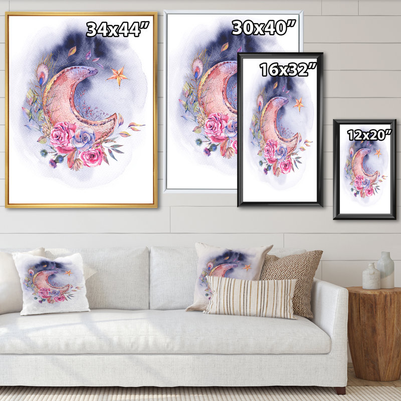Ramadan Vintage Pink Moon - peinture sur toile, H 20 po x l 12 po x P 1 po, Cadre flottant doré