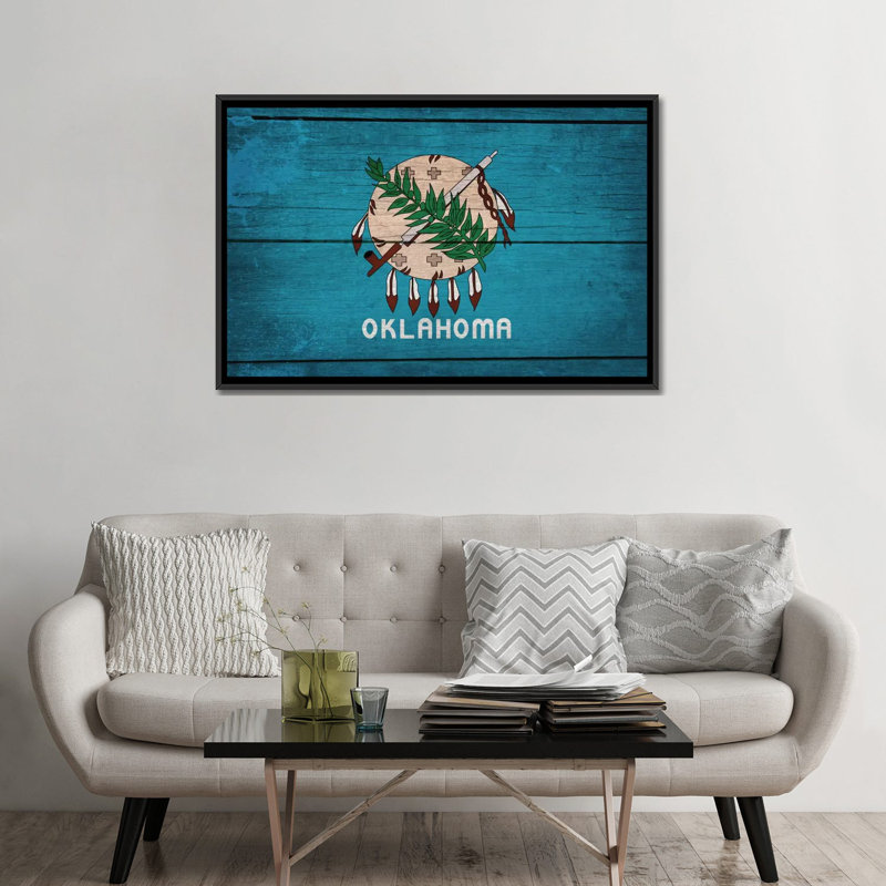« flags oklahoma », impression sur toile, H 18 po x l 26 po x P 1,5 po, Toile avec cadre noir, Pas de tapis