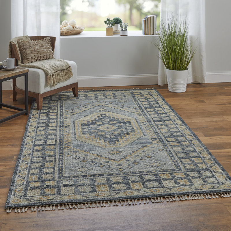 Fillmore Transitional Medallion, Blue/Gray, 2'-6" X 8' Runner, Rectangle 2' x 3'