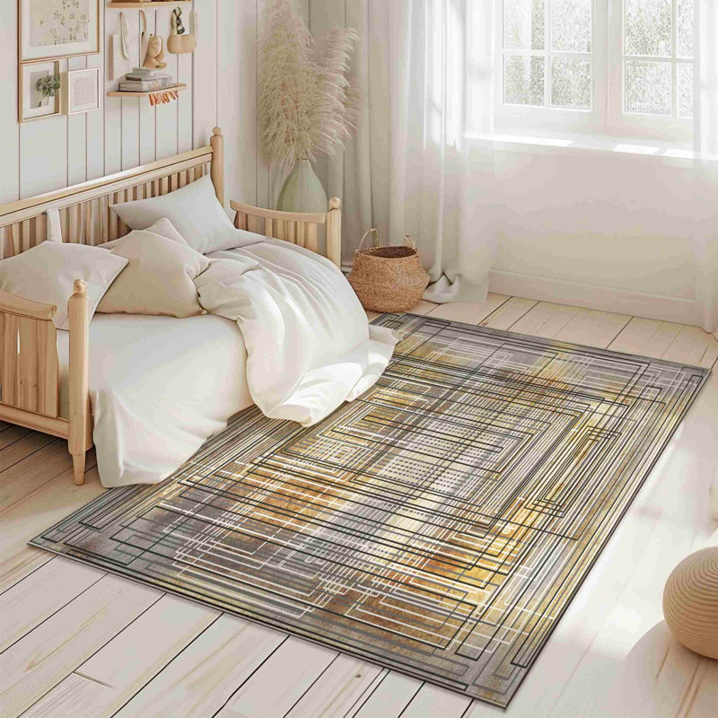 Melnick Machine Washable Living Room Rug Design 7704 - 5X8 (5'2"X7'5"), Grey