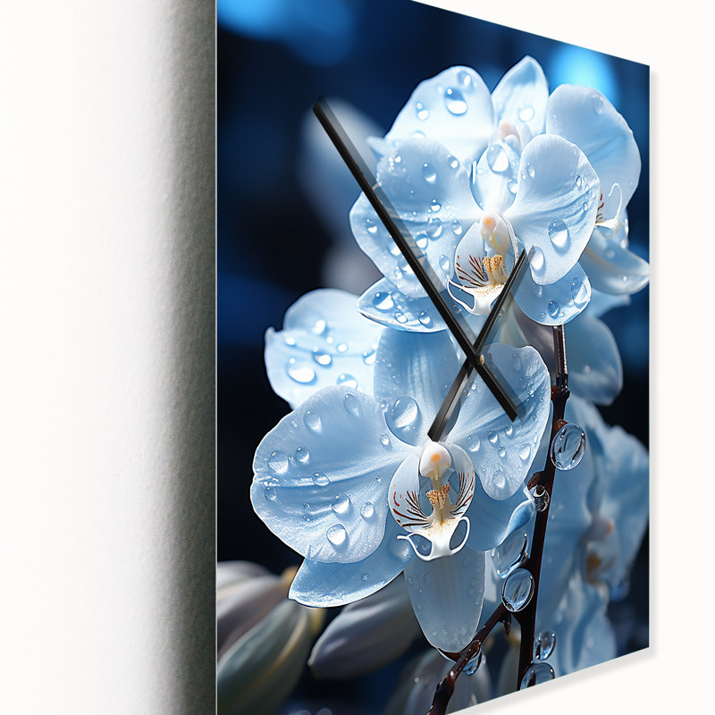 Horloge murale en forme de fleur d'orchidées nacrées bleues et blanches, Très grand