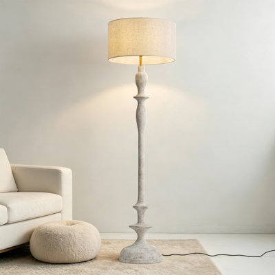 Beige-white+White Linen+Solid Wood Free Form Floor Lamps