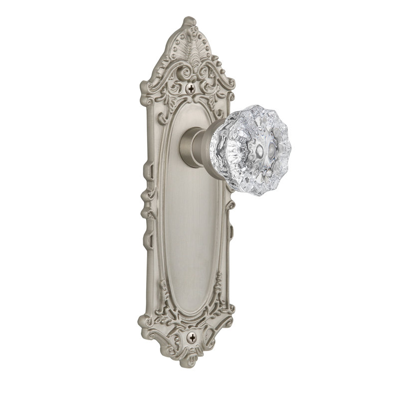 Victorian Plate with Crystal Door Knob, Satin Nickel
