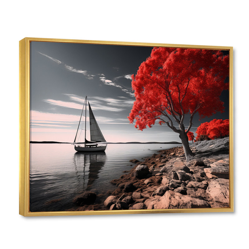 «Coastal Tranquility» sur impression sur toile, Cadre flottant doré, H 16 po x l 32 po x P 1 po