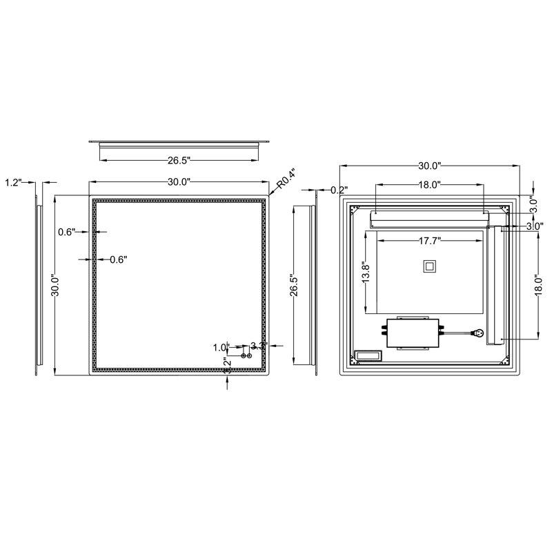Jashayla Modern Frameless LED Light Bathroom Mirror Fog Free/Dimmable/Wall Mounted, 30" x 30", Square