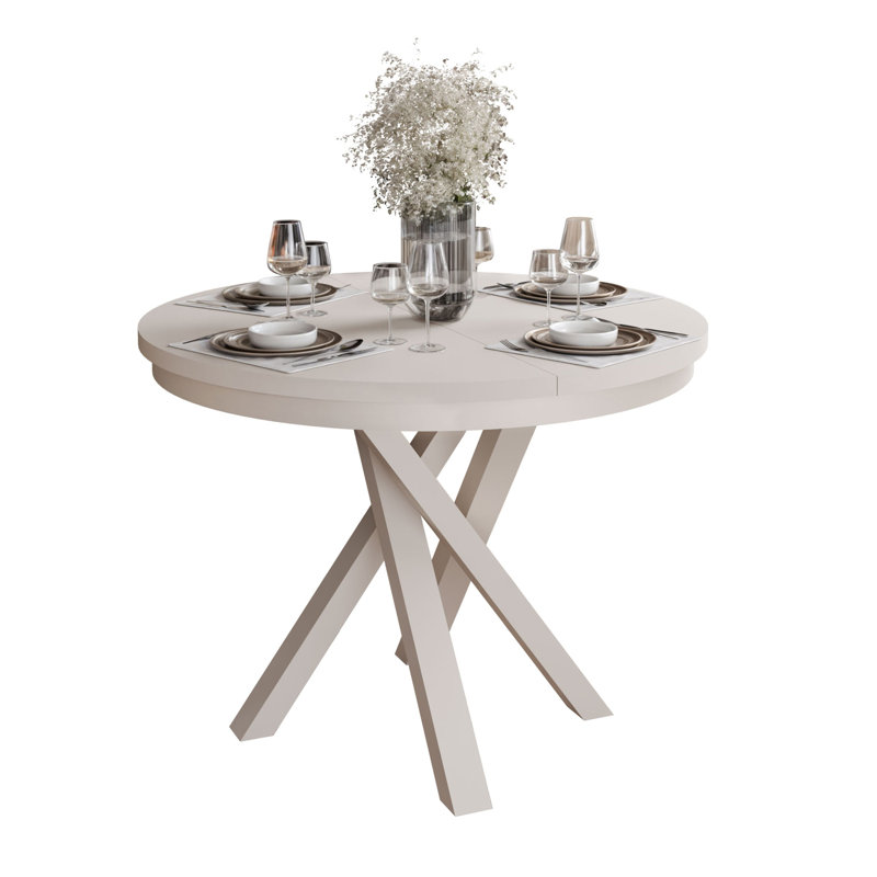 Extendable Oval Metal Base Dining Table, Ivory