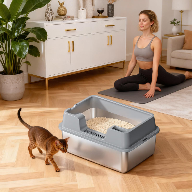 Stainless Steel Litter Box, 60*40*27CM, Gray
