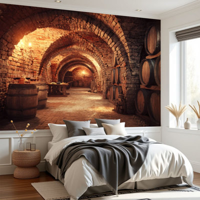 Rustic Peel and Stick Wallpaper European Wine Cellar Corridor Wall Murals 69"H x 96"W Removable PVC Wall Paper Self-Adhesive Wall Decor for Bedroom Living Room Home Office
