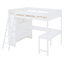 Lit mezzanine double avec bureau et tablette - Blanc