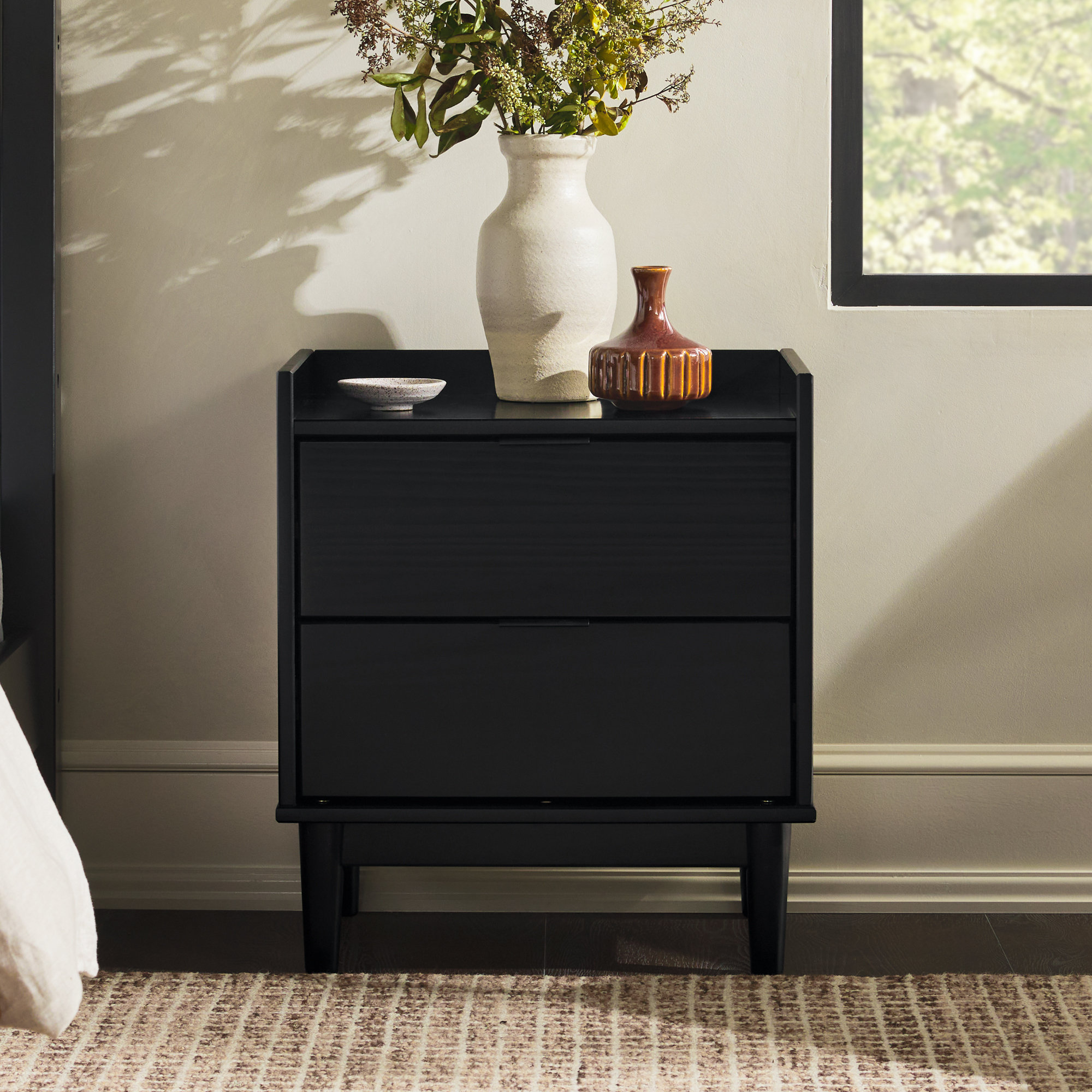 Hanhalyn 2-Drawer Solid Wood Nightstand