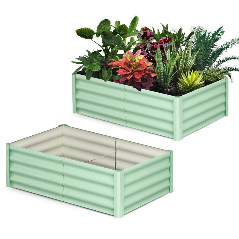Metal Raised Garden Bed, 2, Green, 30cm H x 180cm W x 90cm D